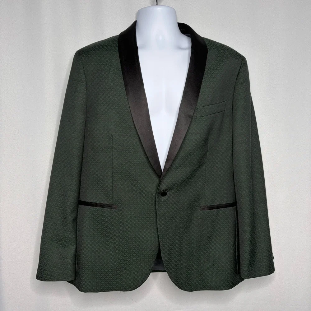 Perry Ellis Portfolio Palisade Green Textured Tuxedo Jacket Shawl Lapel 44R